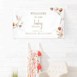 Boho Dried Floral Gold Text Baby Dusche Banner