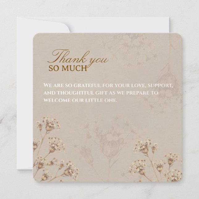 Boho Dried Flower Baby Shower Card Dankeskarte (Vorderseite)