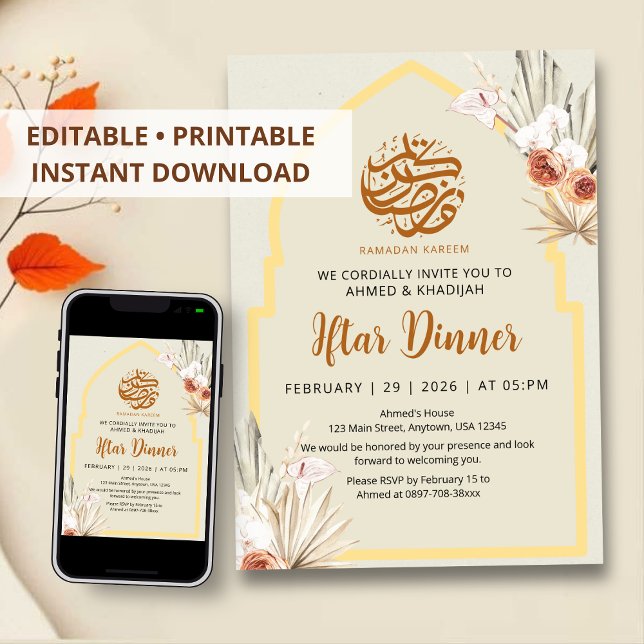 Boho Dried Flowers Ramadan Iftar Dinner Invitation Einladung (Von Creator hochgeladen)