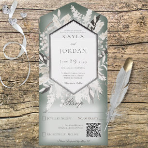 Boho Dried Grass Wreath Sage Green QR Code All In One Einladung