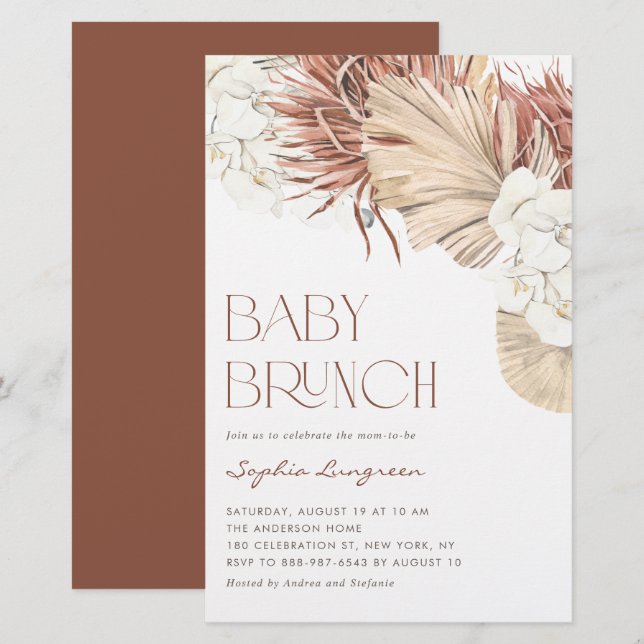 Boho Dried Palm and Orchids Baby Brunch Einladung (Vorne/Hinten)
