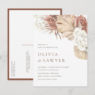 Boho Dried Palm Blätter and Orchids QR Code Weddin Einladungspostkarte