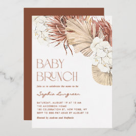 Boho Dried Palm Blätter und Orchids Baby Brunch Folieneinladung