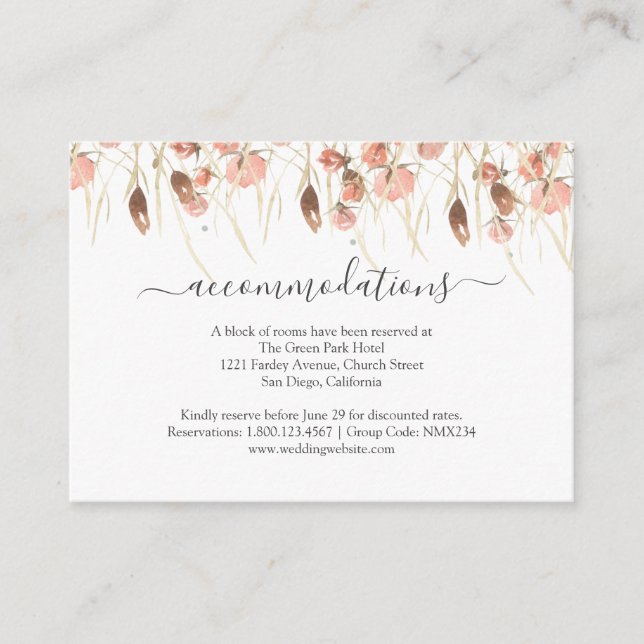 Boho Dried Watercolor Floral Wedding Begleitkarte (Vorderseite)