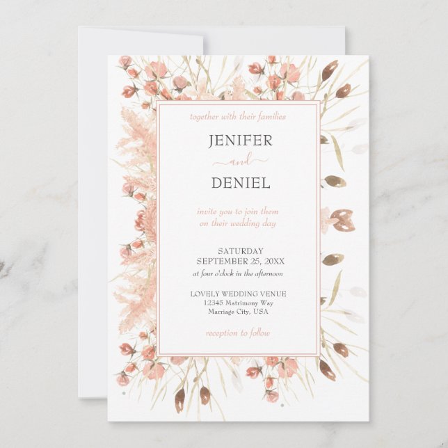Boho Dried Watercolor Floral Wedding Einladung (Vorderseite)