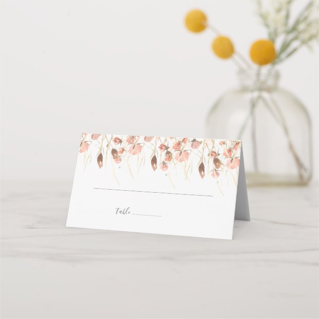 Boho Dried Watercolor Floral Wedding Platzkarte (Vorderseite)