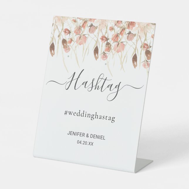 Boho Dried Watercolor Floral Wedding Sockelschild (Vorderseite)