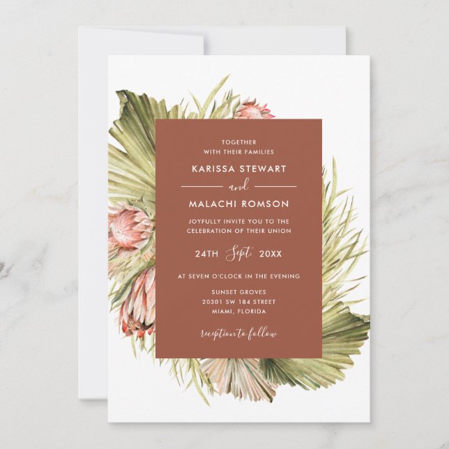 Boho Driving floral Watercolor Terracotta Wedding Einladung (Vorderseite)