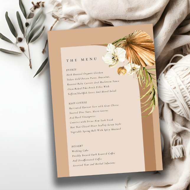 Boho Dry Palm Rust Arch Wedding Menu Card Dankeskarte (Von Creator hochgeladen)
