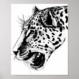 Boho Dschungel Schwarz-Weiß Vintage Hübscher Leopa Poster