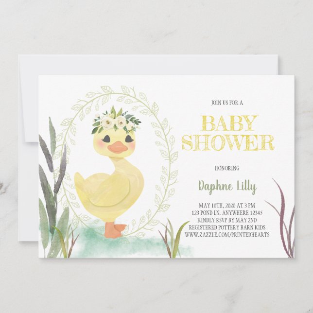 ​ Boho Duckling Babydusche Einladung Gelb (Vorderseite)