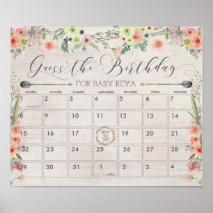 Boho Due Date Calendar Kinderduschenspiel Poster