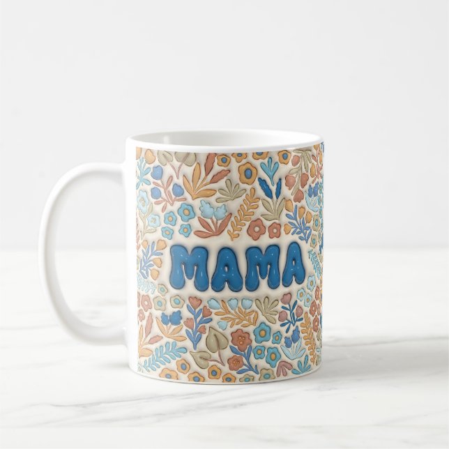Boho Dunkelblau Mama Blumenmuster Muttertag Kaffeetasse (Links)
