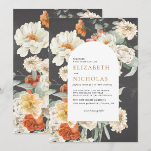 Boho-Dunkle-Floral-Botanische-Hochzeit Einladung