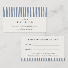 Boho Dusky Blue Watercolor Strips Refer A Friend Visitenkarte