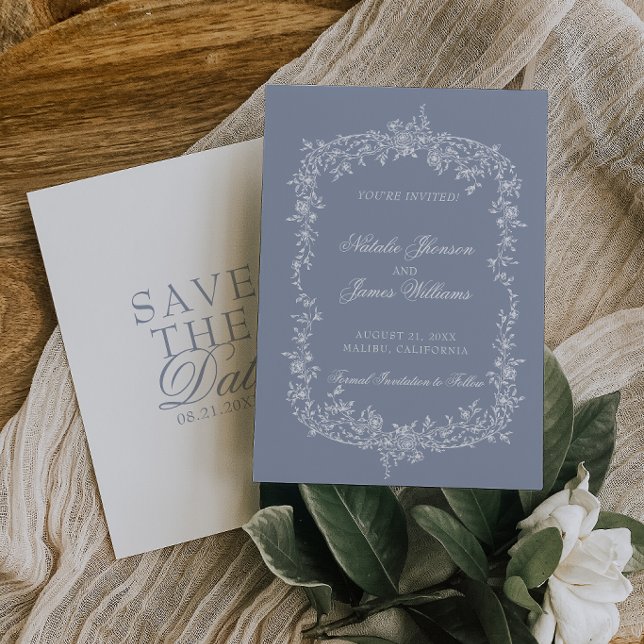 Boho Dusty Blau Blumen Botanisch Hochzeit Save The Date (Von Creator hochgeladen)