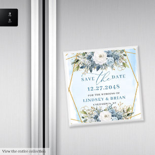 Boho Dusty Blau Weiße Pfingstrose Floral Heiratsan Magnet