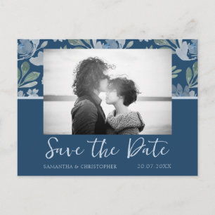 Boho Dusty Blue & Aquamarin Save the Date Hochzeit Postkarte