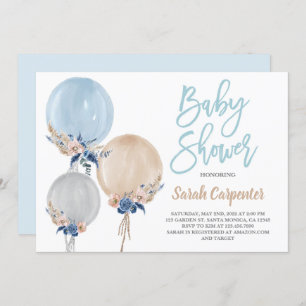 Boho dusty blue baby Showballons Einladung