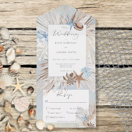 Boho Dusty Blue Beach Rustikales Abendessen All In One Einladung