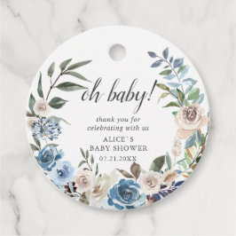 Boho Dusty Blue Beige Blume Babydusche Geschenkanhänger
