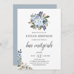 Boho Dusty Blue Beige Blume Bar Mitzvah Einladung<br><div class="desc">Neutrale Blume mit rosa und beige mit getrockneten Blätter.</div>