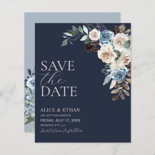 Boho Dusty Blue Beige Blume Save the Date