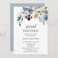 Boho Dusty Blue Beige Blume Sweet 16