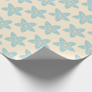 Boho Dusty Blue Blume Muster Gelb Hintergrund Geschenkpapier