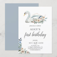Boho Dusty Blue Blume Swan 1. Geburtstag
