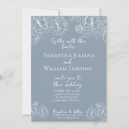 Boho Dusty Blue Botanical Floral Moderne Hochzeit Einladung