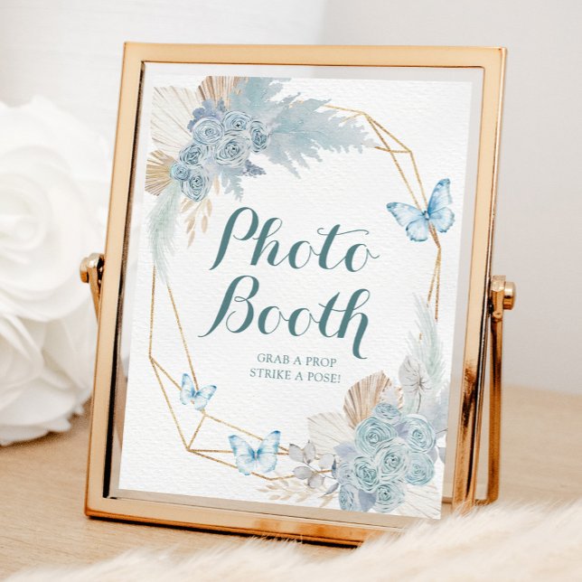 Boho Dusty Blue Butterfly Birthday Foto Booth Poster (Von Creator hochgeladen)