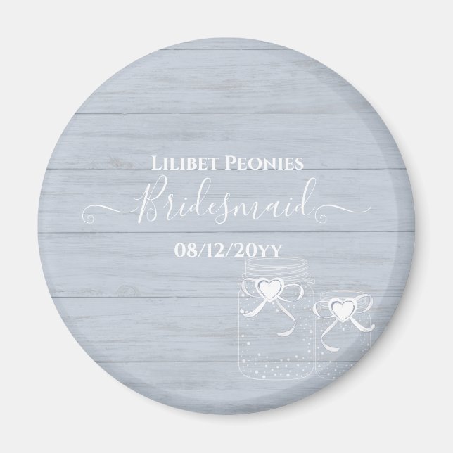 BOHO Dusty Blue Driftwood Mason Jars Wedding Magnet (Vorne)