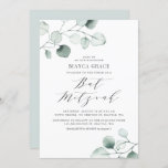 Boho Dusty Blue Eucalyptus Blätter Bat Mitzvah Einladung<br><div class="desc">Greenery Fledermaus Mitzvah Einladung mit Aquarell dusty blue eucalyptus Blätter mit einem whimsical Skript. Personalisieren Sie Ihre persönlichen Daten,  indem Sie Ihre eigenen Daten hinzufügen. Diese Eukalyptus-Einladung ist perfekt für jede Fledermausmitzvah Thema und Saison.</div>