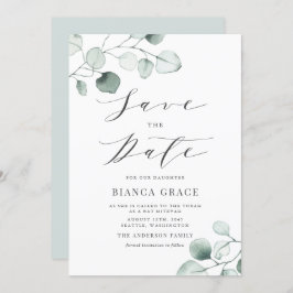 Boho Dusty Blue Eucalyptus Blätter Bat Mitzvah Save The Date