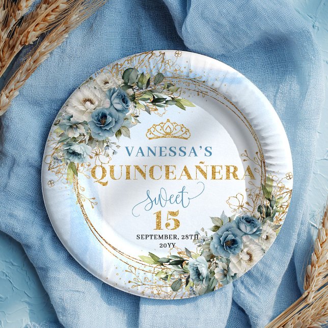 Boho Dusty Blue Eucalyptus Gold Glitter Benutzerde Pappteller (Boho Dusty Blue Eucalyptus Gold Glitter Custom Plates)