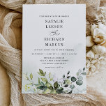 Boho Dusty Blue Eucalyptus Greenery Wedding Einladung<br><div class="desc">Diese elegante Kollektion besteht aus gemischten Aquarellfarben-Blätter,  gepaart mit einer klassischen Serif & zartem Sans-Schriftart in Schwarz mit einem grünen Aquarellspüler und Monogramm auf der Rückseite. Matching-Elemente verfügbar.</div>