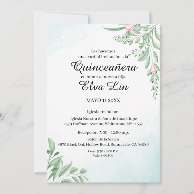 Boho Dusty Blue Eucalyptus Quinceanera Save The Date (Vorderseite)