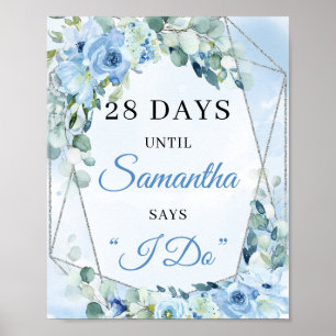 Boho Dusty blue eucalyptus silver Countdown-Schild Poster
