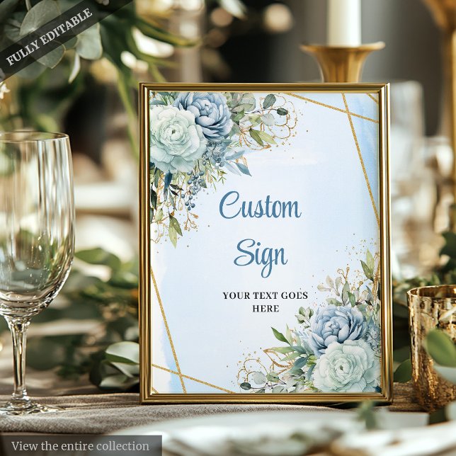 Boho Dusty Blue Floral Gold Rahmen Wedding Sign Poster (Boho Dusty Blue Floral Gold Frame Wedding Sign)