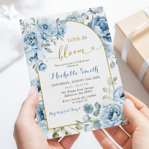 Boho Dusty Blue Floral Liebe in Bloom Brautparty Einladung