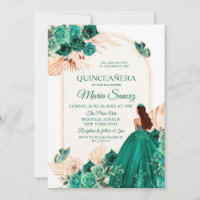 Boho Dusty Blue Floral Mexican Quinceañera Invitat