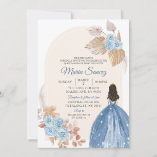 Boho Dusty Blue Floral Mexican Quinceañera Invitat Einladung