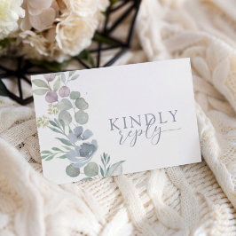 Boho Dusty Blue Floral RSVP Wedding  Karte