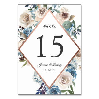 Boho Dusty Blue Floral Rustikale Rose Goldene Hoch Tischnummer