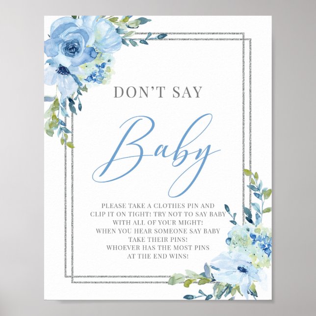 Boho dusty blue floral sagt nicht, Baby sign game Poster (Vorne)