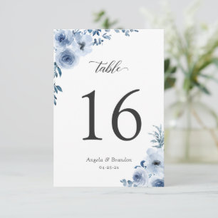 Boho Dusty Blue Floral Wedding Tischnummer Card