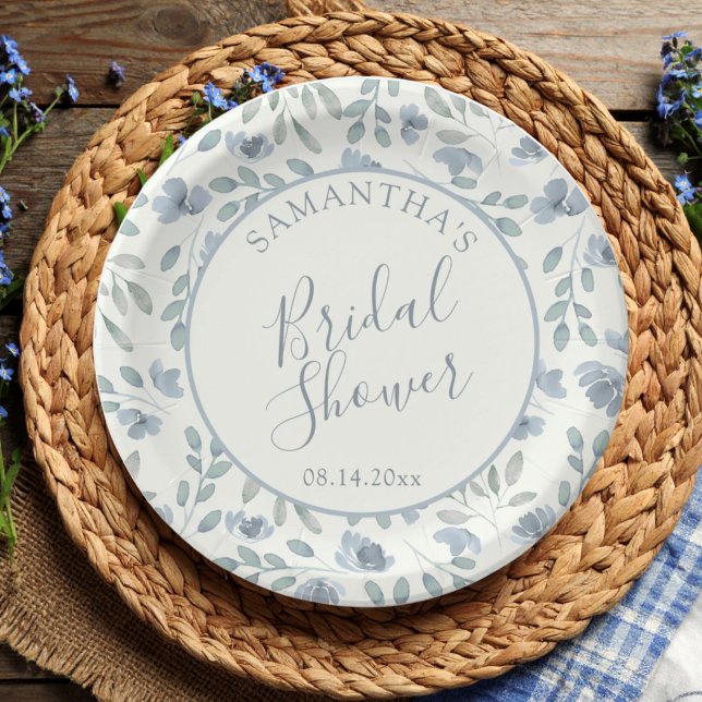 Boho Dusty Blue Florale Hochzeitsparty  Pappteller (Von Creator hochgeladen)