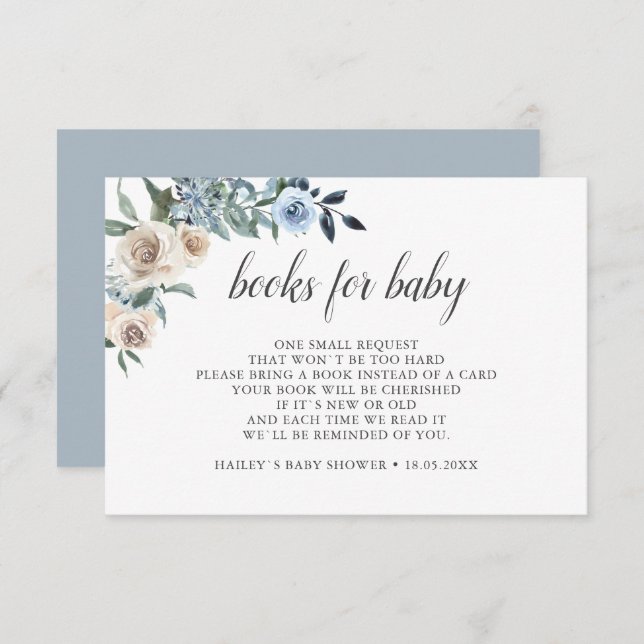 Boho Dusty Blue Flowers Bücher für Baby Begleitkarte (Vorne/Hinten)