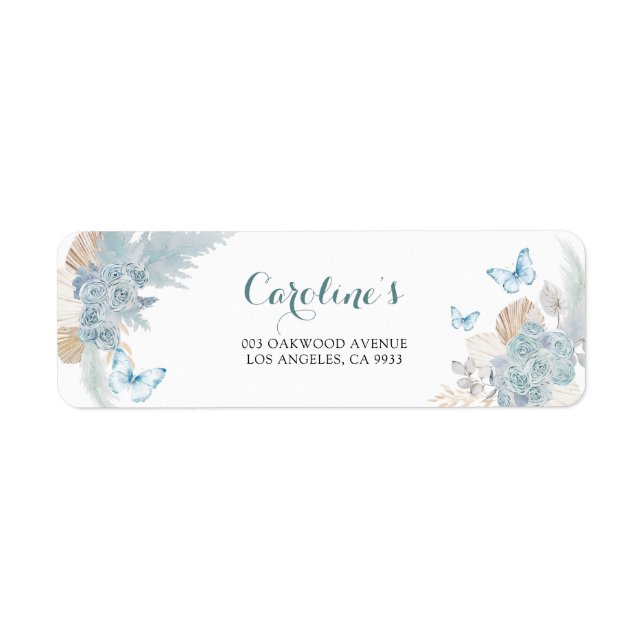 Boho Dusty Blue Flutter über Schmetterlingadresse (Vorne)